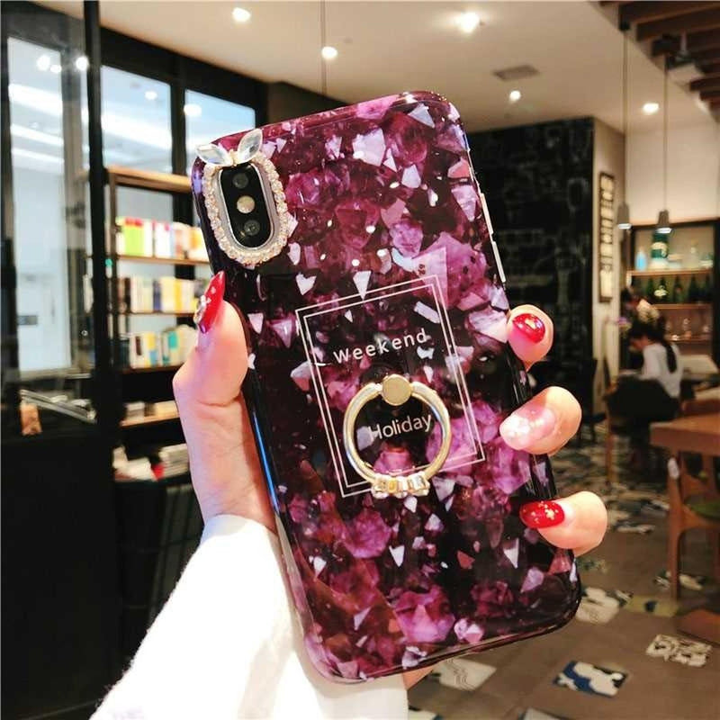 Funda Marmol con Anillo para iPhone Dama Mujer Protector 3d