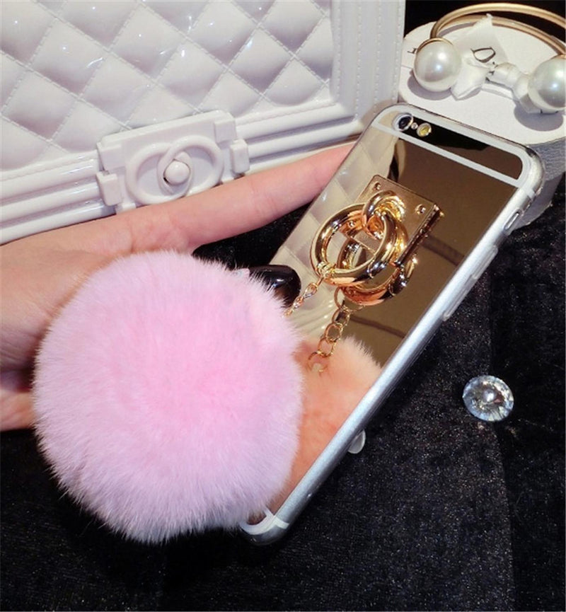 Funda Charm Para iPhone Espejo Dama Mujer Pompon Protector