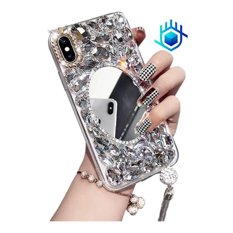 Funda para iPhone Espejo Colgante Piedras Dama Lujo Diamante