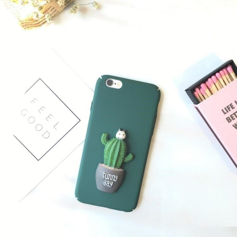 Funda iPhone Cactus 3d Planta Espina Relieve Frase Sunny Day