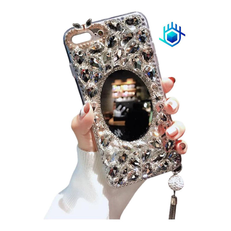 Funda Galaxy Espejo Colgante Piedras Dama Lujo Diamantes Cas