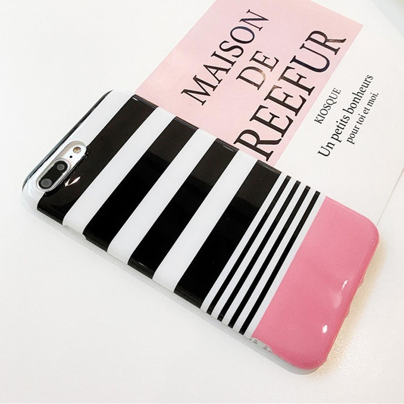 Funda Para iPhone Lineas Franjas Pastel Mujer Dama Black 3d