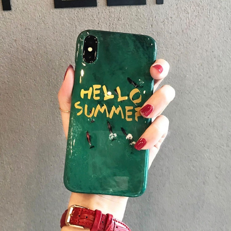 Funda Para iPhone Hello Summer Olas Mar Delfines Case Playa