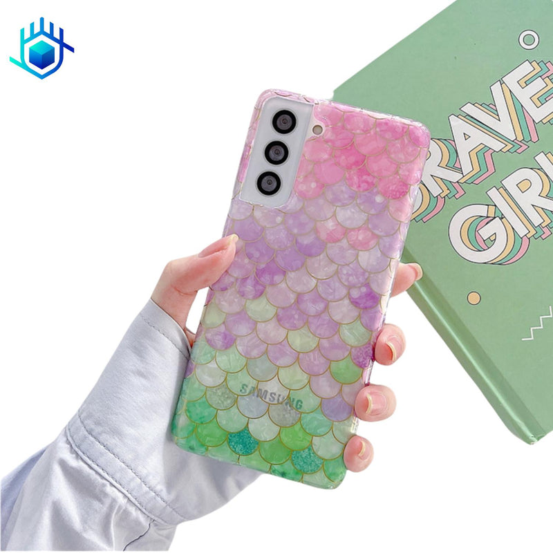 Funda Escamas + Mica para iPhone Brillo Mujer Case Ligera 3D