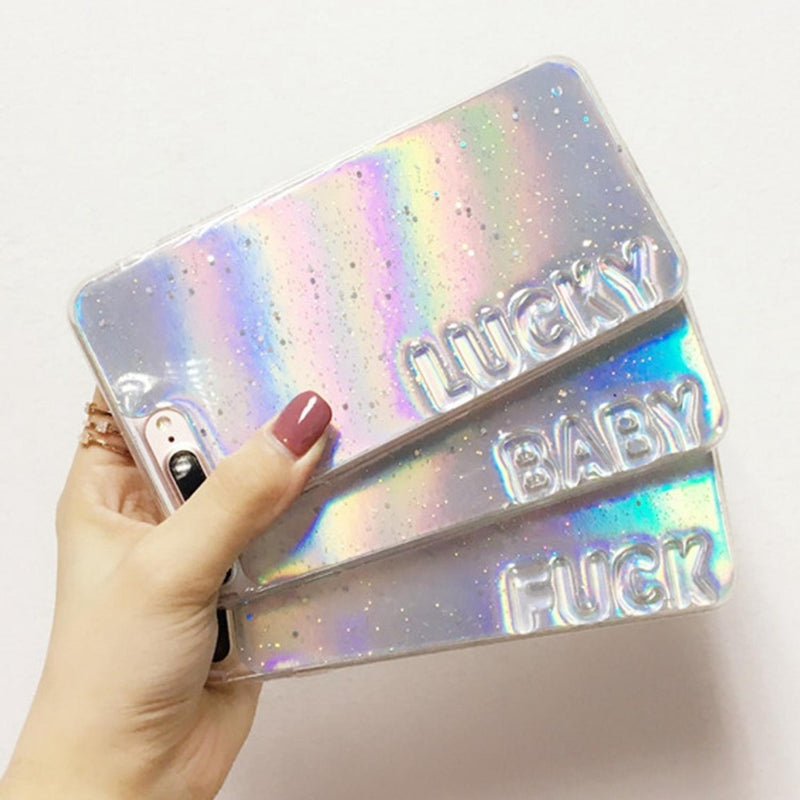 Case Tornasol Para iPhone Frases Lucky Baby Brillos Arcoiris