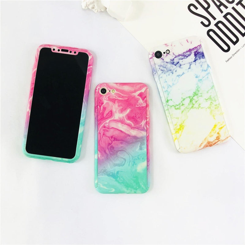 Funda 360+ Mica para iPhone Marmol Delgada Ligera Mujer Case