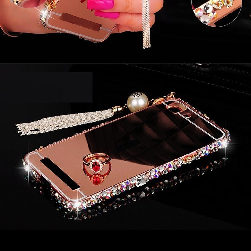 Funda Espejo para iPhone Colguije Flor Mujer Case Diamantes