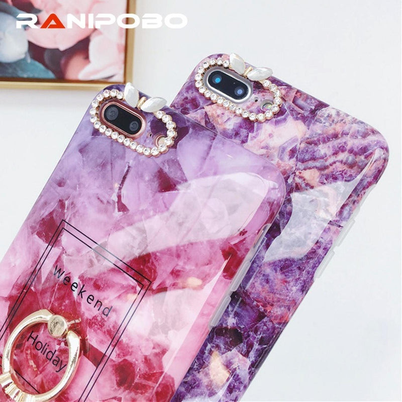 Funda Marmol con Anillo para iPhone Dama Mujer Protector 3d