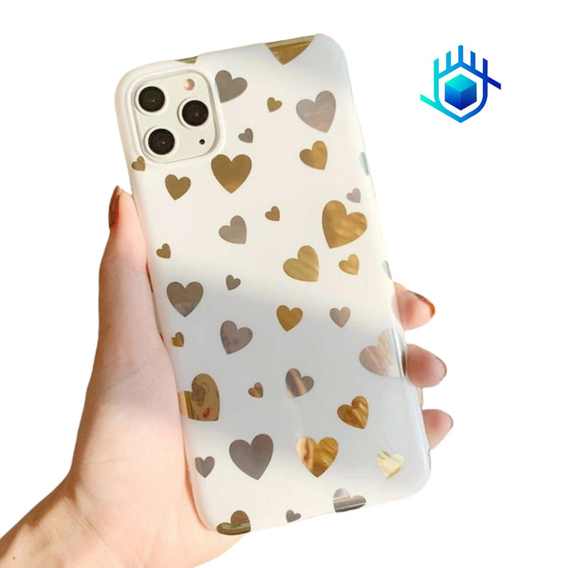 Funda para iPhone Corazones Brillos Resistente Mujer Foil 3d