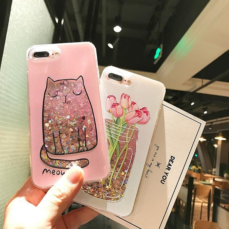 Funda para iPhone Gato Michi Gatito Liquido Brillos Mujer