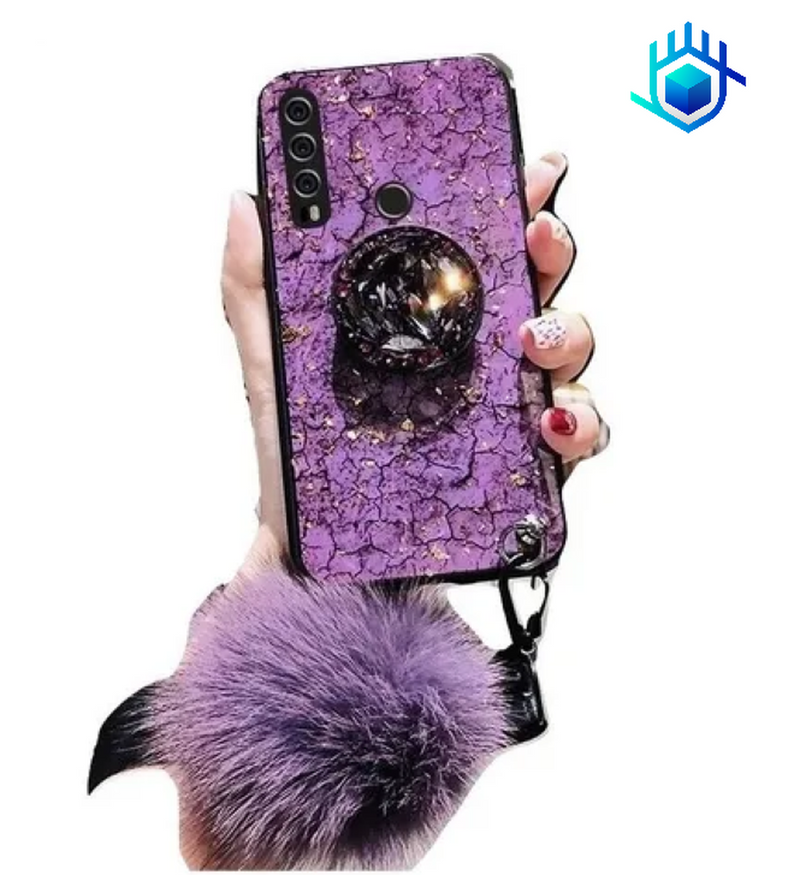 Funda Marmol para iPhone 14 Plus + Mica + Pompon + Sujetador