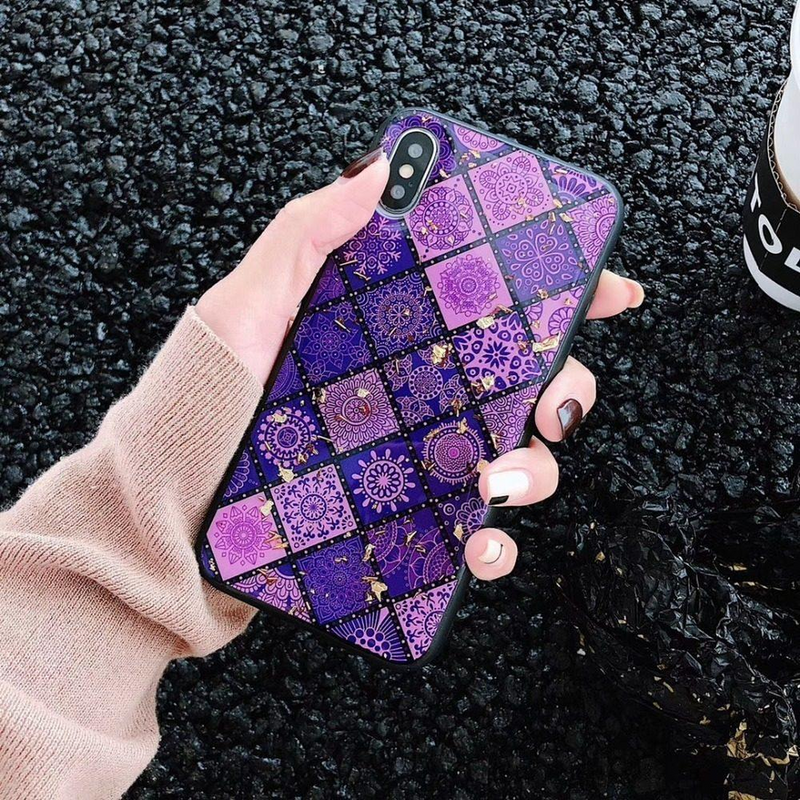 Funda Mandala Para iPhone + Mica + Pompon Charm Mujer Correa