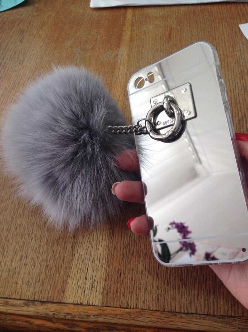 Funda Charm Para iPhone Espejo Dama Mujer Pompon Protector