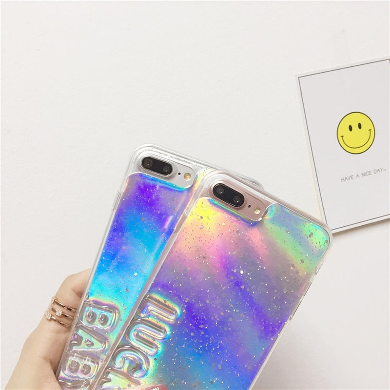 Case Tornasol Para iPhone Frases Lucky Baby Brillos Arcoiris