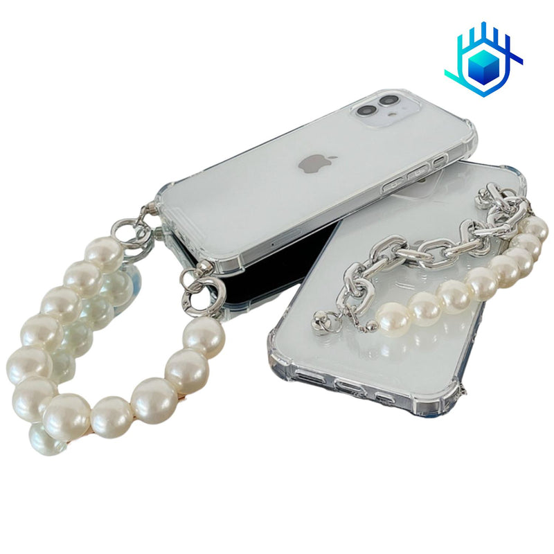 Funda Cadena Perlas + Mica para iPhone Mujer Elegante Case