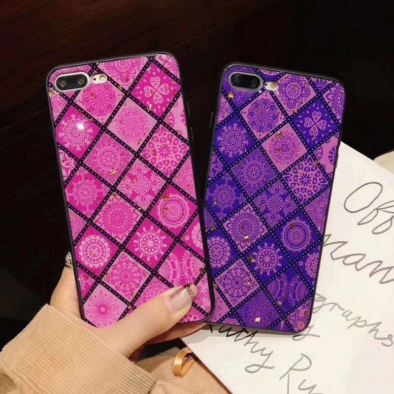 Funda Mandala Para iPhone + Mica + Pompon Charm Mujer Correa