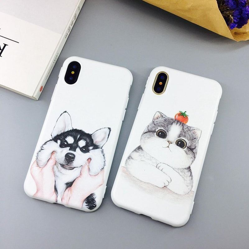 Funda Para iPhone Perro Gato Feliz Hombre Mujer Dog Cat 3d