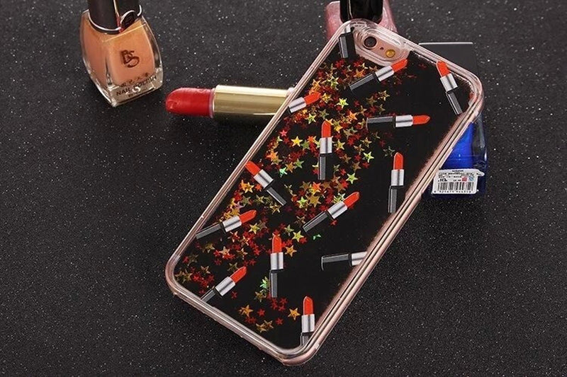 Funda Liquida Para iPhone Lipstick Mujer Estrella Glitter 3d