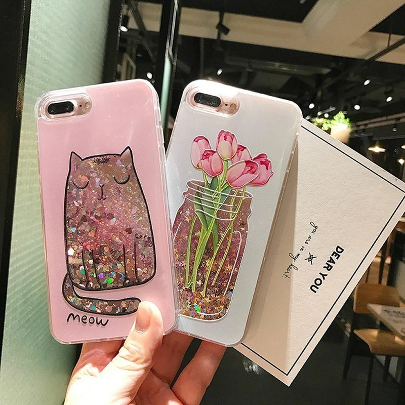 Funda para iPhone Gato Michi Gatito Liquido Brillos Mujer