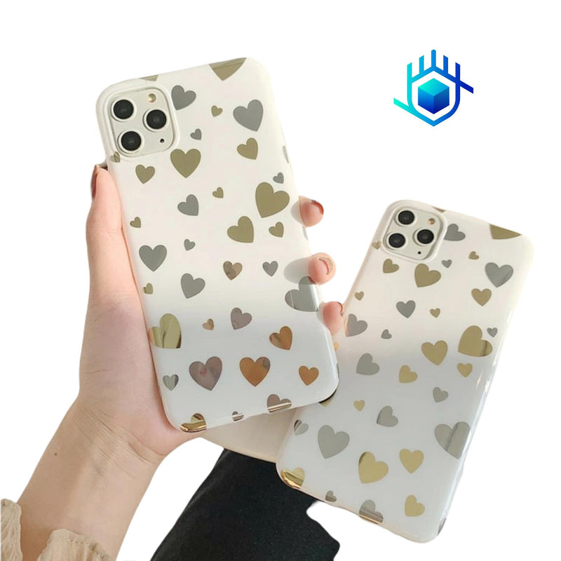 Funda para iPhone Corazones Brillos Resistente Mujer Foil 3d