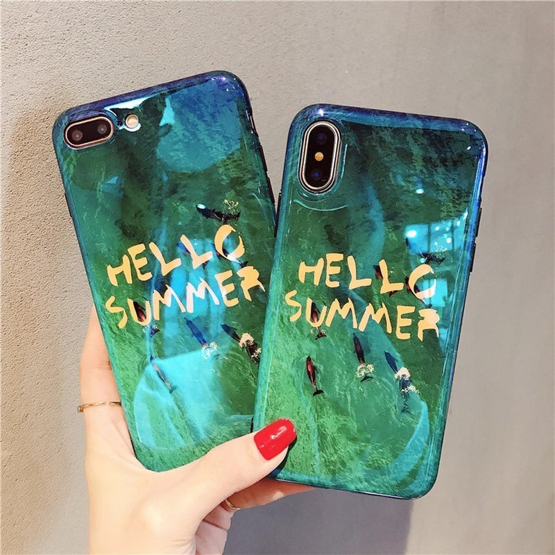 Funda Para iPhone Hello Summer Olas Mar Delfines Case Playa