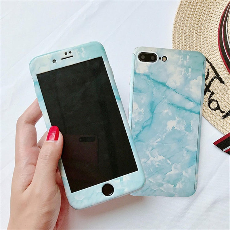 Funda 360+ Mica para iPhone Marmol Delgada Ligera Mujer Case