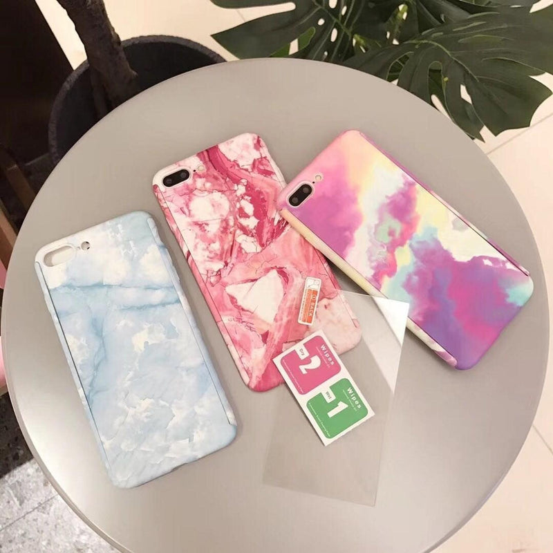 Funda 360+ Mica para iPhone Marmol Delgada Ligera Mujer Case