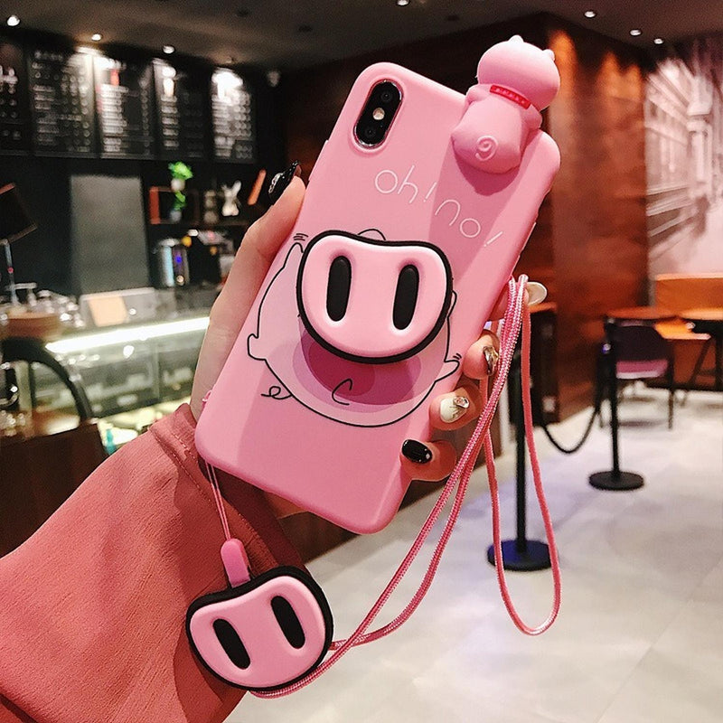 Funda Cerdito Para iPhone + Collar Colguije Puerquito Nariz