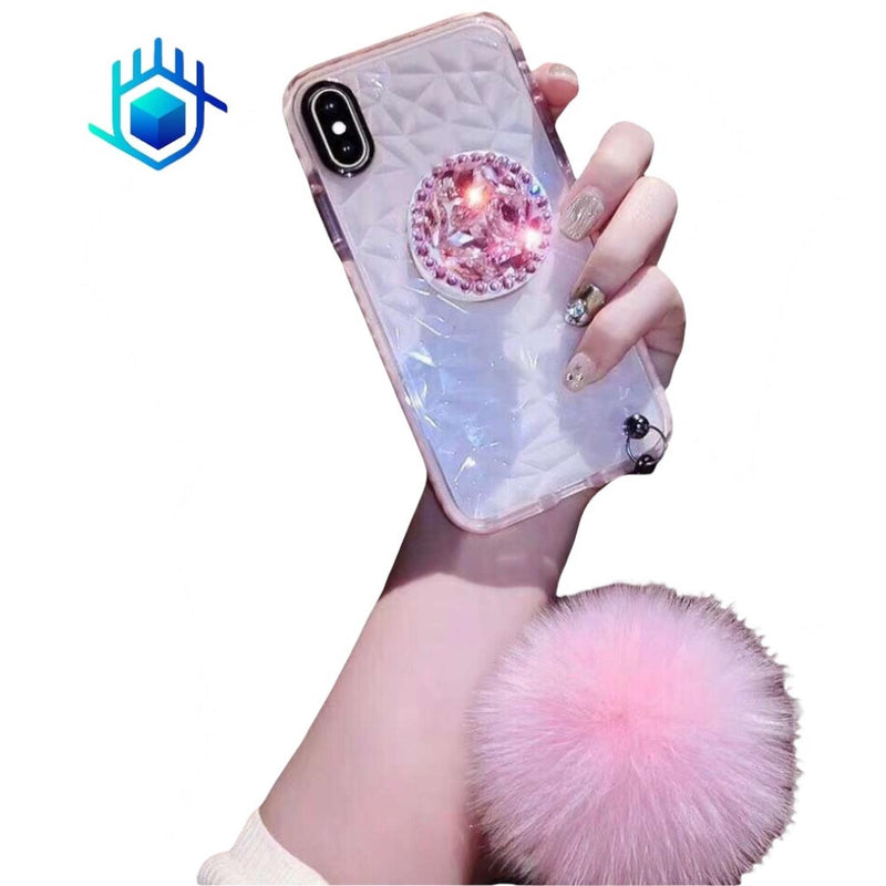 Funda Compatible Con Galaxy Diamantes 3D Pompon Correa Mujer