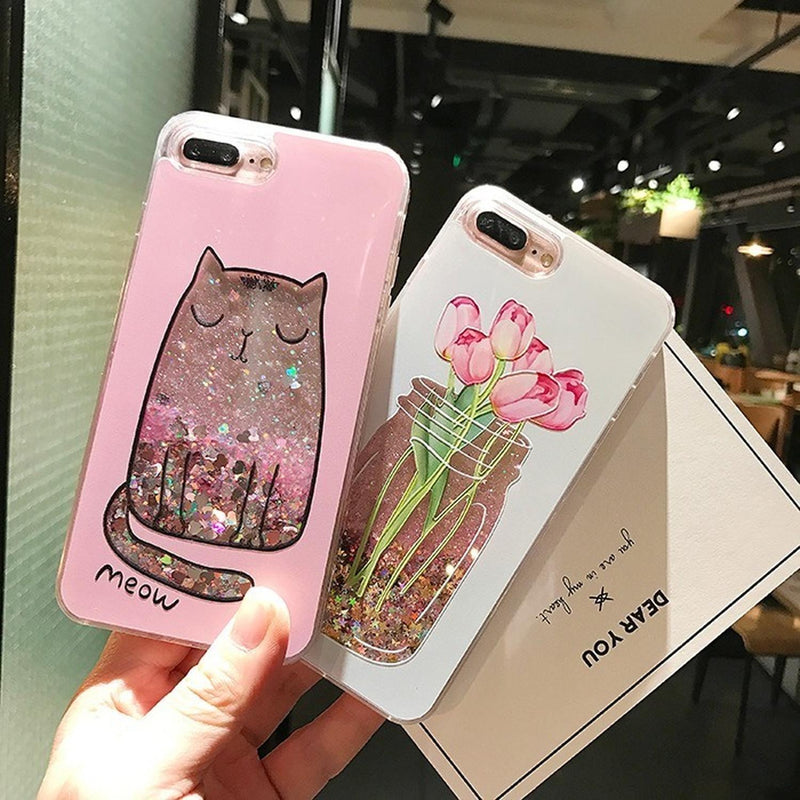 Funda para iPhone Gato Michi Gatito Liquido Brillos Mujer