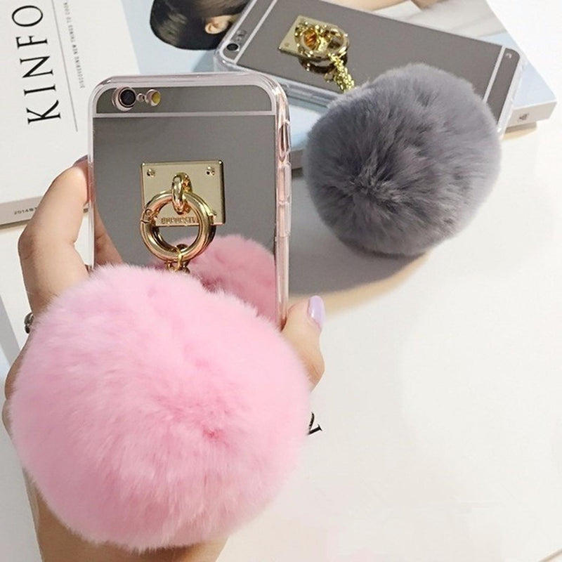 Funda Charm Para iPhone Espejo Dama Mujer Pompon Protector