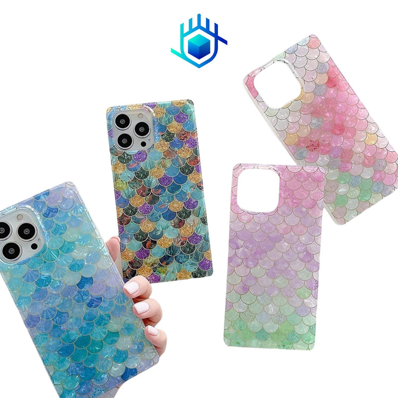 Funda Escamas + Mica para iPhone Brillo Mujer Case Ligera 3D