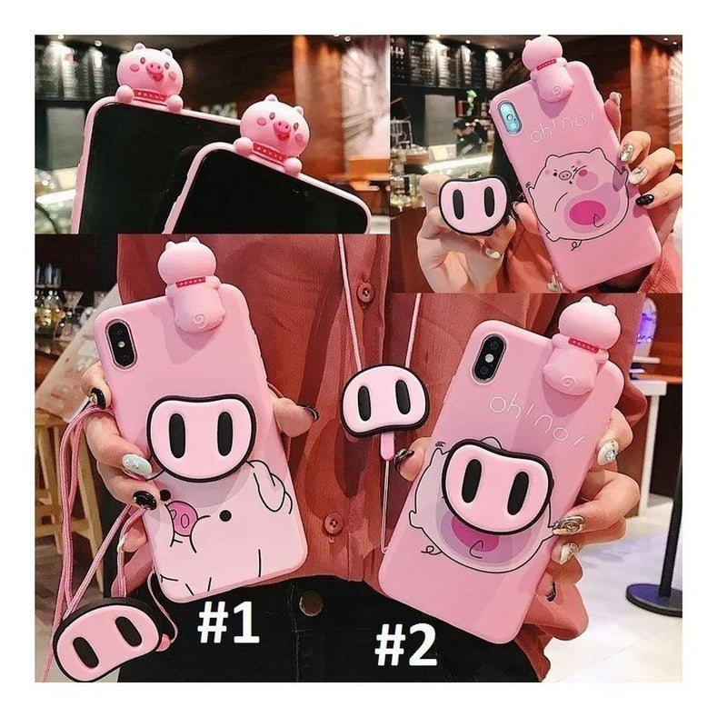 Funda Cerdito Para iPhone + Collar Colguije Puerquito Nariz