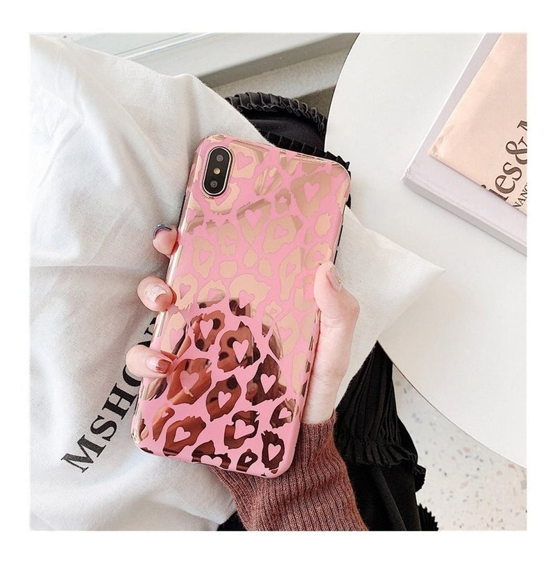 Case Para iPhone Leopardo Espejo Corazon Dama Mujer Brillos