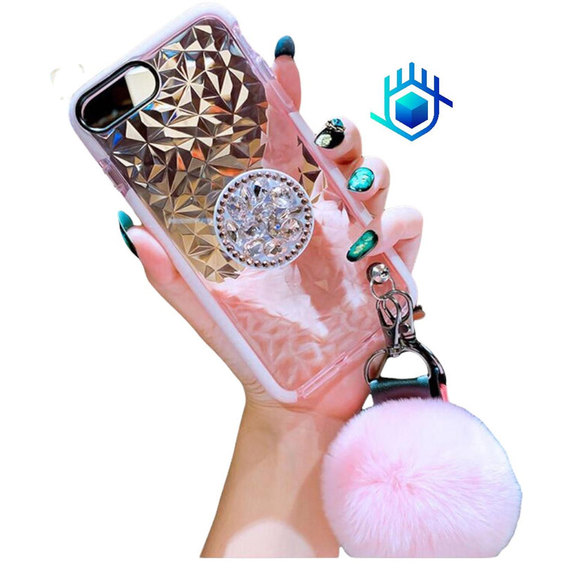 Funda Diamantes para iPhone 14 + Mica + Pompon + Sujetador