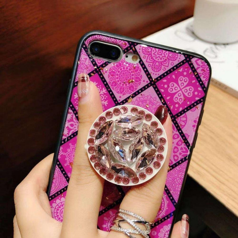 Funda Mandala Para iPhone + Mica + Pompon Charm Mujer Correa