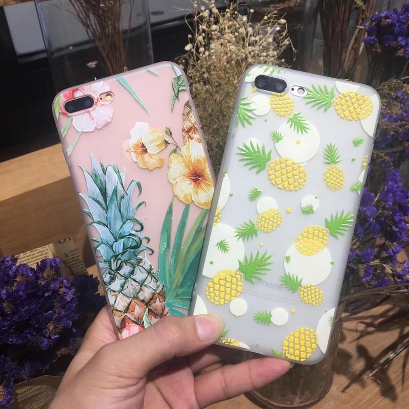 Funda Piña Para iPhone Goma Flores Mujer Lunar Hombre Playa