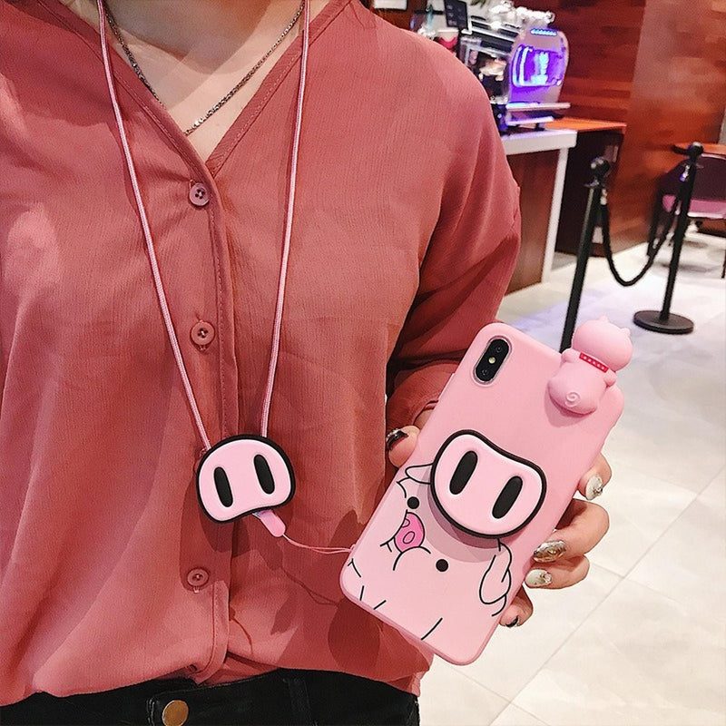 Funda Cerdito Para iPhone + Collar Colguije Puerquito Nariz