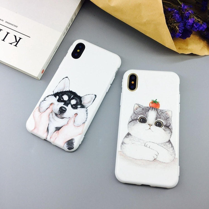 Funda Para iPhone Perro Gato Feliz Hombre Mujer Dog Cat 3d