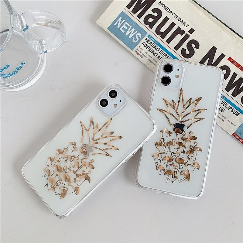 Funda para iPhone Flamingo Piña Brillos Foil Mujer Hombre 3D