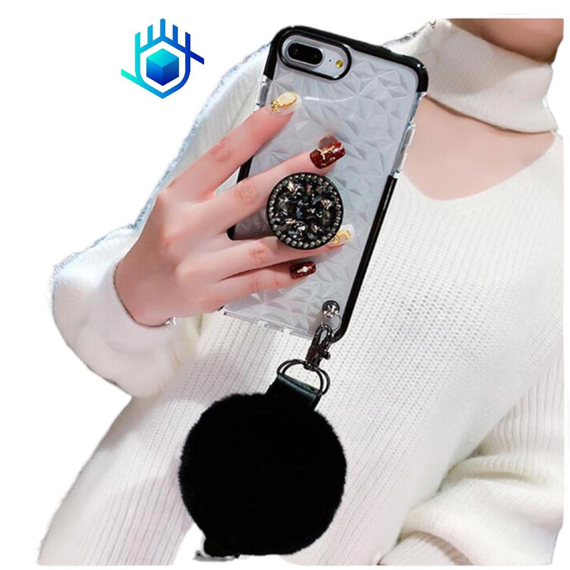 Funda Para Huawei Diamantes 3D + Pompon Charm + Collar Mujer