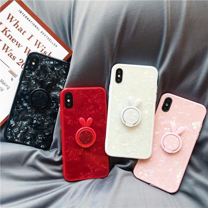 Funda Para iPhone Conejo Anillo Marmol Mujer Case Dedo Case