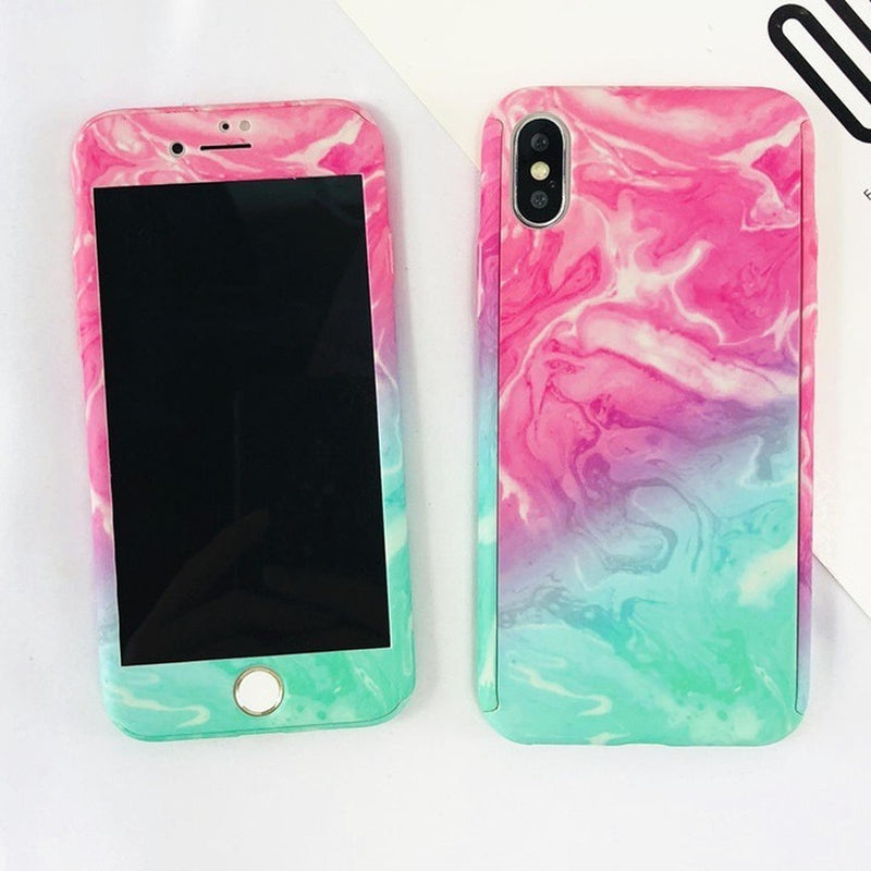 Funda 360+ Mica para iPhone Marmol Delgada Ligera Mujer Case