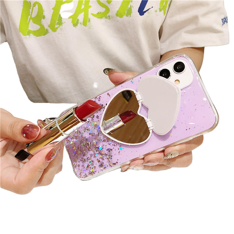 Funda Corazon para iPhone 14 Pro Max + Mica + Soporte Espejo