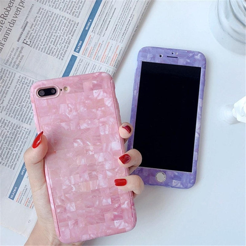 Funda 360+ Mica para iPhone Marmol Delgada Ligera Mujer Case