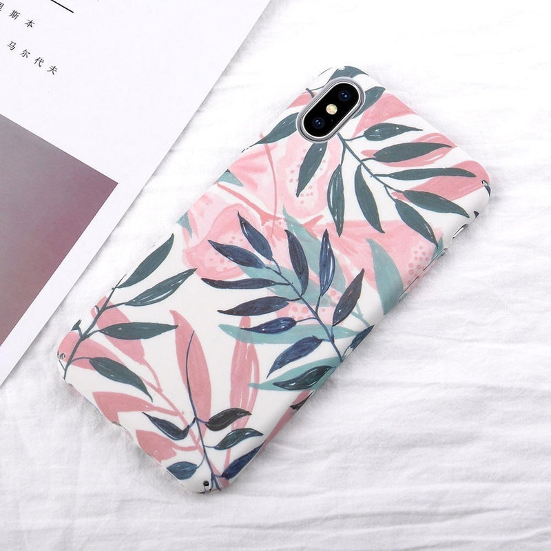 Funda para iPhone Hoja Verde Planta Flores Case Mujer Verano