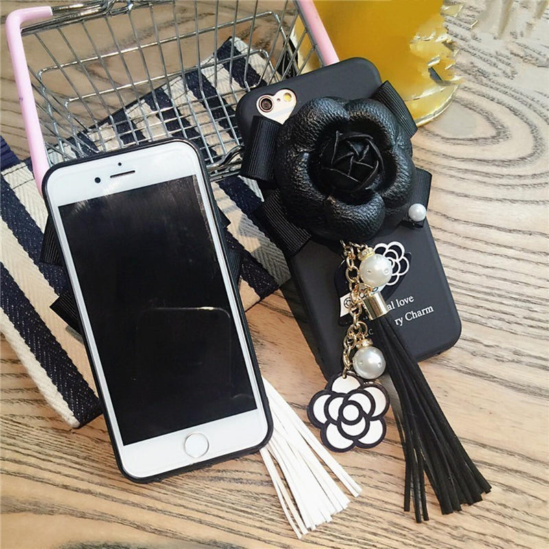 Funda Para iPhone Flor Moño Colguije Dama Mujer Moda Perla