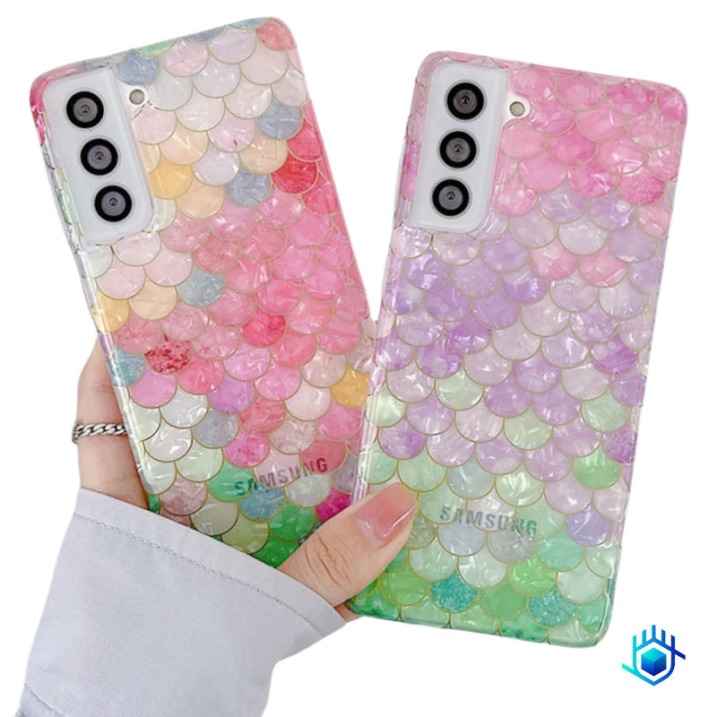 Funda Escamas + Mica para iPhone Brillo Mujer Case Ligera 3D