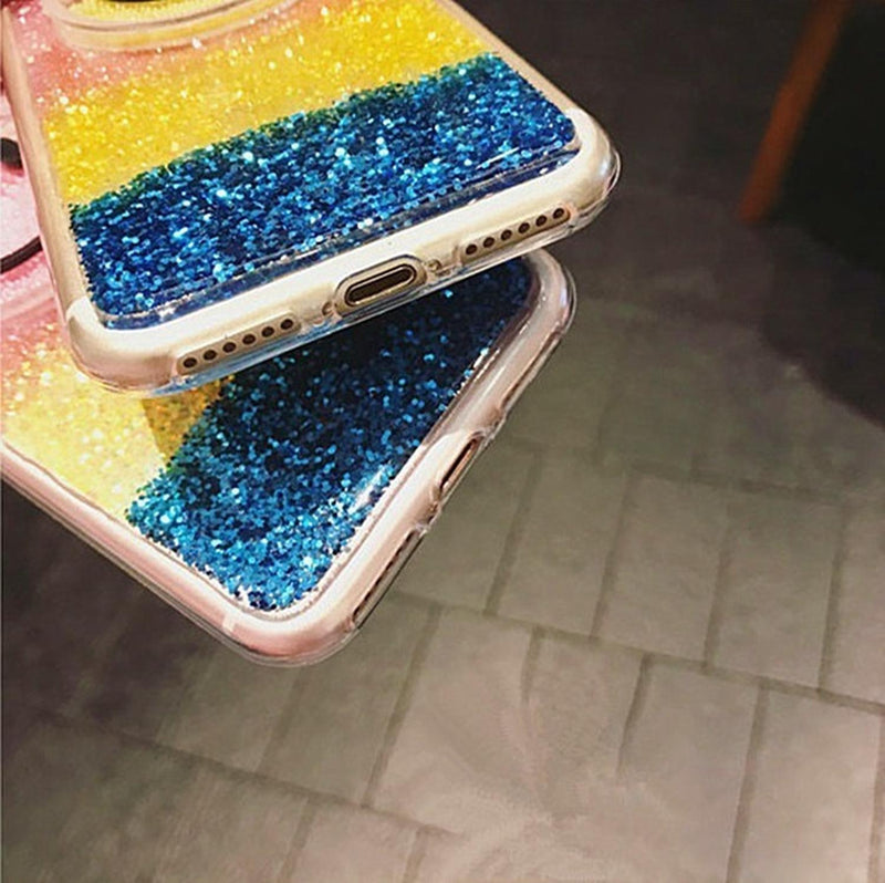 Funda Liquida iPhone Cara Feliz Emoji Brillo Glitter Case 3d