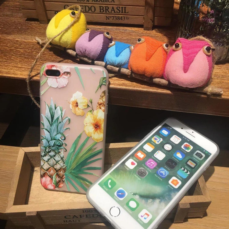 Funda Piña Para iPhone Goma Flores Mujer Lunar Hombre Playa